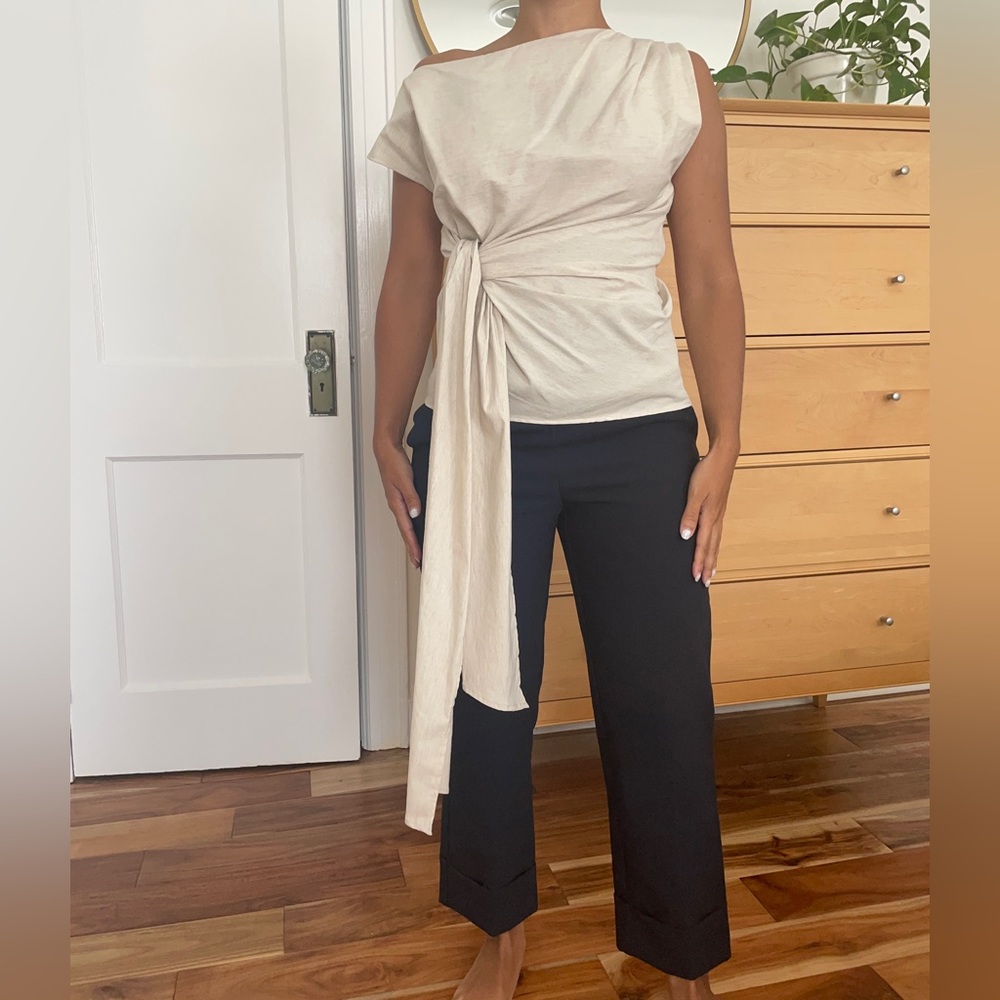 Zara cream off the shoulder sleeveless blouse with long knot detail size small